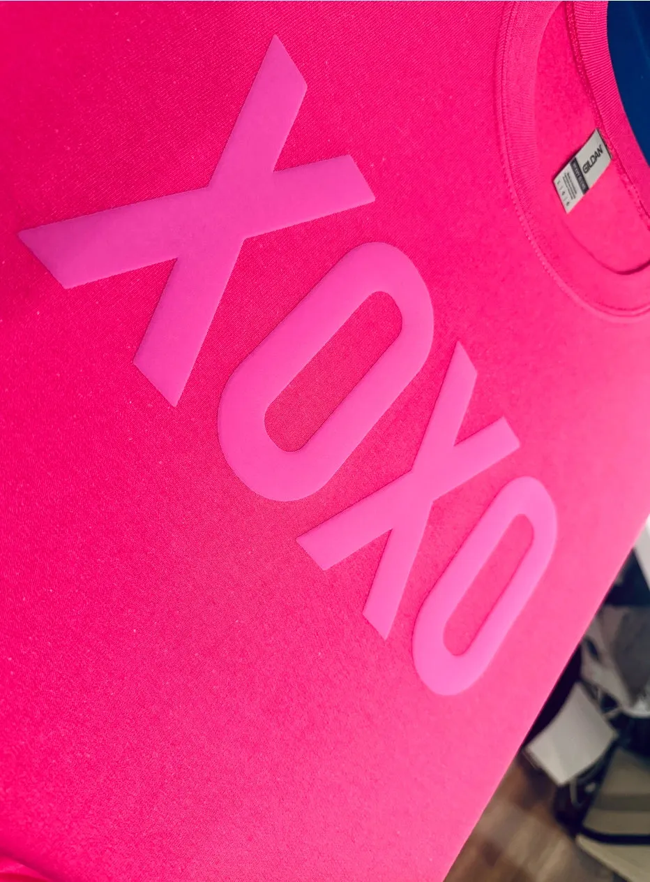 The White Invite XOXO Pink Embossed Puff Valentines Day Sweatshirt