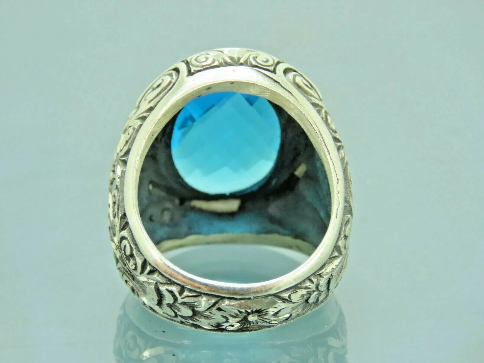 Turkish Handmade Jewelry 925 Sterling Silver Aquamarine Stone Mens Rings
